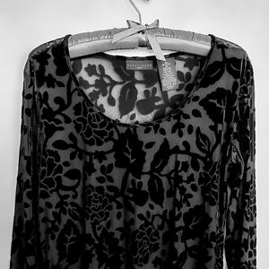 Apostrophe Long Sleeve Velvet Sheer Black Top (Petite M)